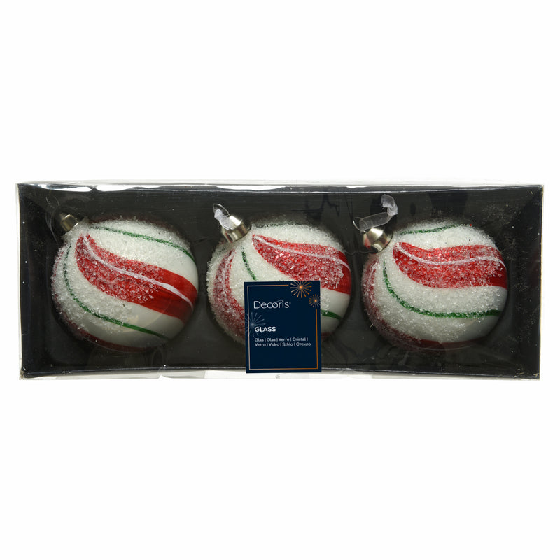 Set of 3 Frosted Striped Glass Hanging Christmas Baubles
