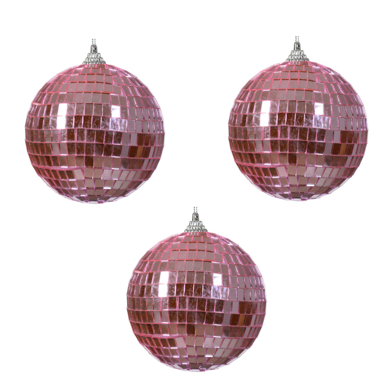 Disco Balls Set of 3 Pink Shiny Hanging Christmas Baubles