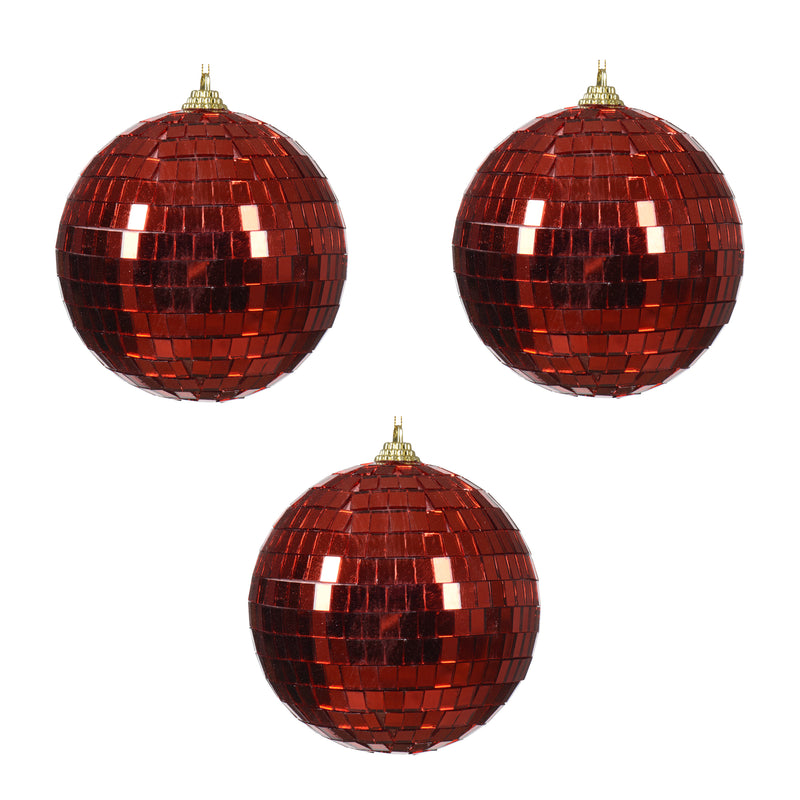 Disco Balls Set of 3 Red Shiny Hanging Christmas Baubles