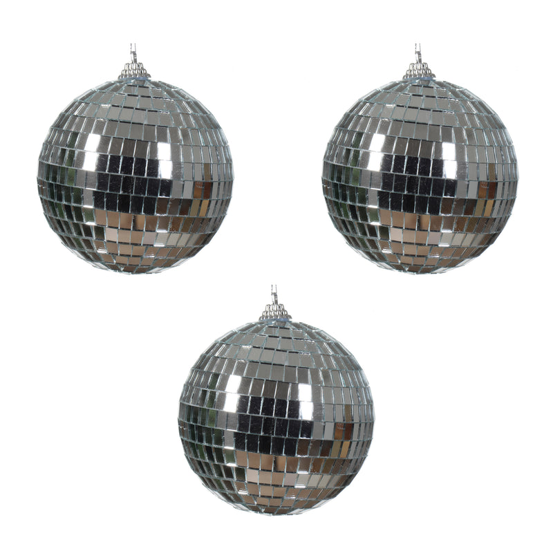 Disco Balls Set of 3 Silver Shiny Hanging Christmas Baubles