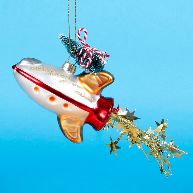 Outer Space Christmas Tree Rocket Shaped Bauble Hanging Decoration
