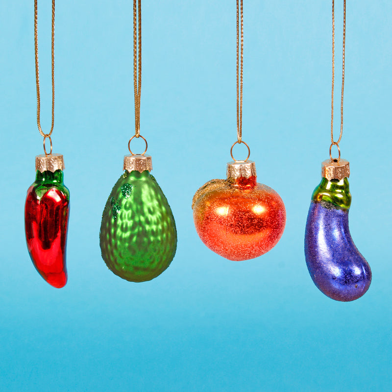 Mini Fruit & Veg Baubles - Set of 4 Hanging Decorations
