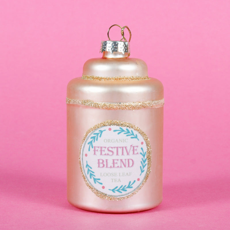 Festive Blend Tea Caddy Shaped Hanging Christmas Bauble