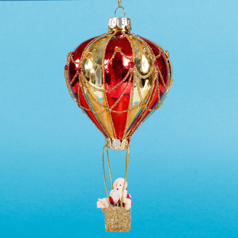 Santa In A Hot Air Balloon  Hanging Christmas Bauble