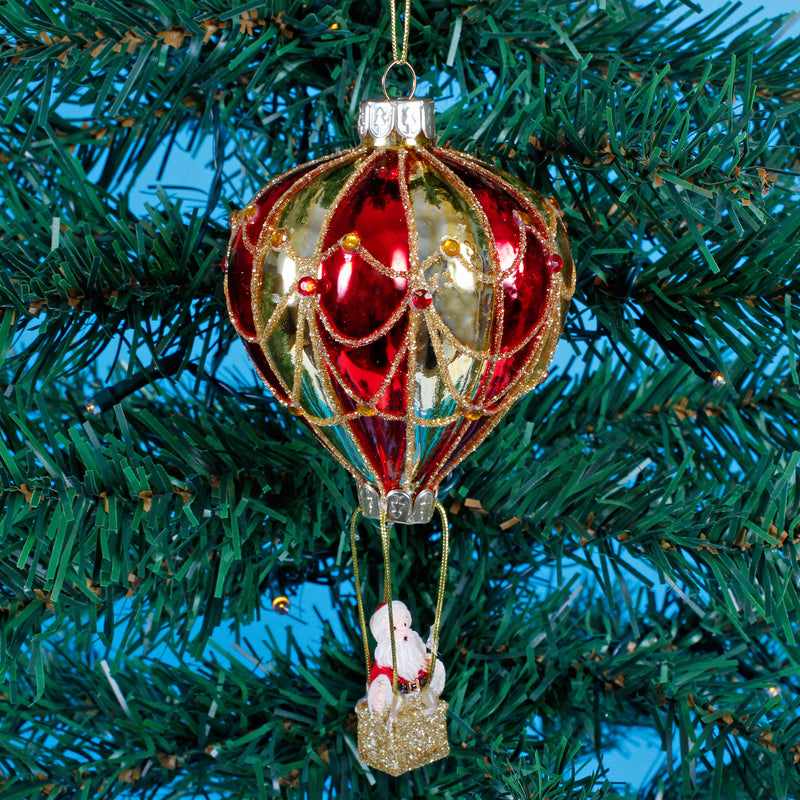 Santa In A Hot Air Balloon  Hanging Christmas Bauble