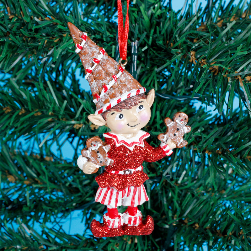 Peppermint Elf Shaped Christmas Baubles Set of 2 Elves Hanging Decorations