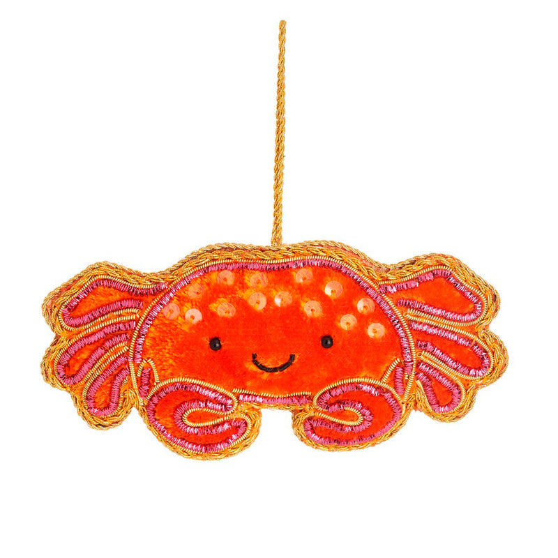 Crab Shaped Zari Embroidered Fabric Hanging Xmas Decoration