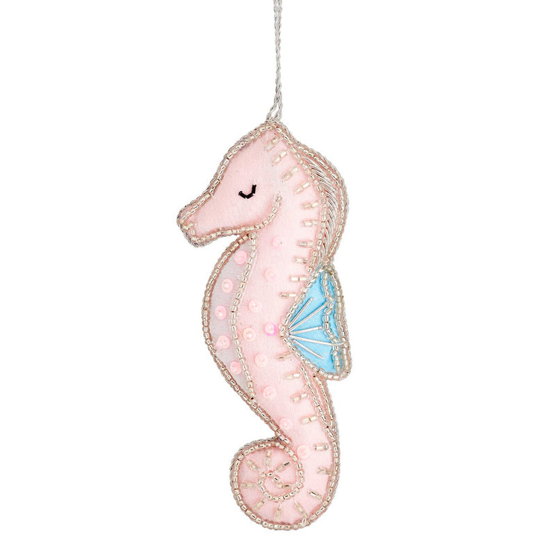 Seahorse Pink Zari Embroidered Fabric Hanging Decoration