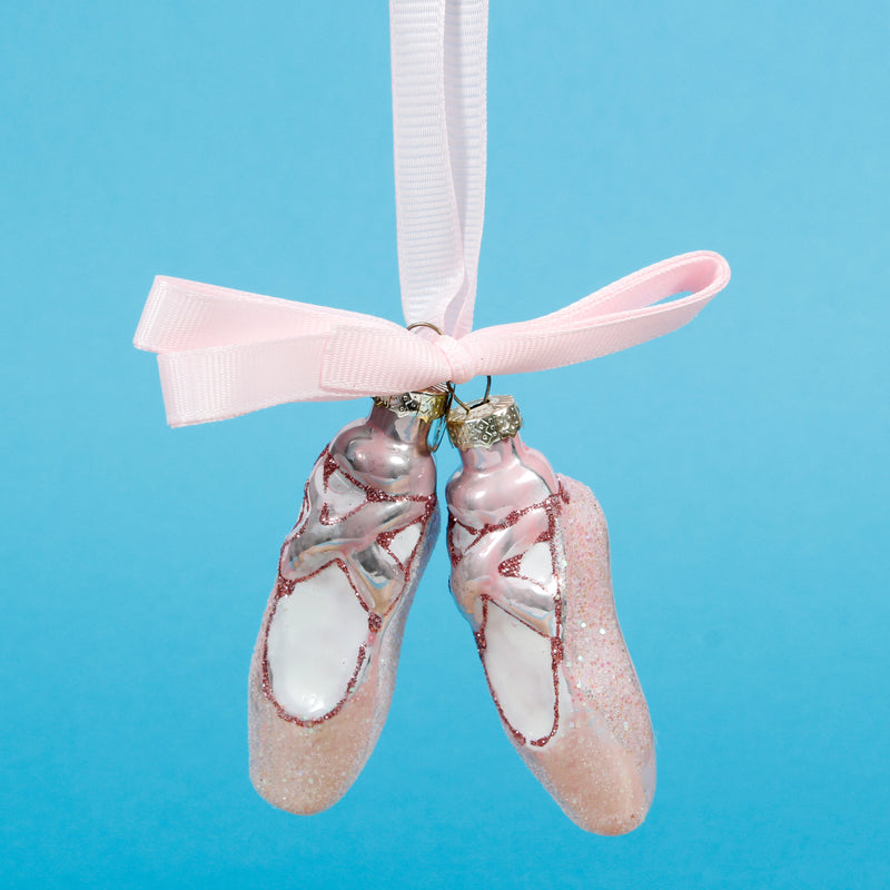 Ballet Slippers Pointe Shoes Pink Glitter 3D Glass Christmas Hanging Bauble