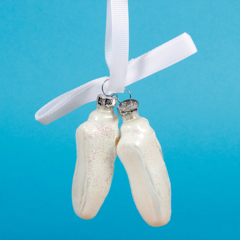 Ballet Slippers White Glitter 3D Glass Christmas Hanging Bauble