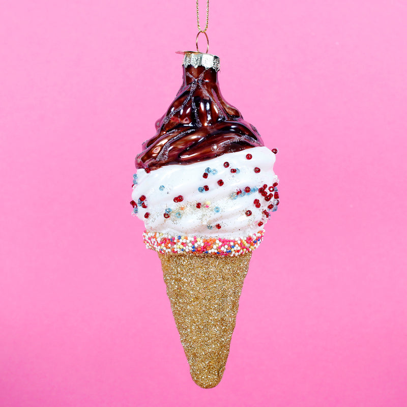 Ice Cream Cone and Sundae Shaped Hanging Christmas Tree Baubles 3D Set of 2