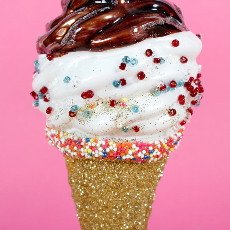 Ice Cream Cone and Sundae Shaped Hanging Christmas Tree Baubles 3D Set of 2