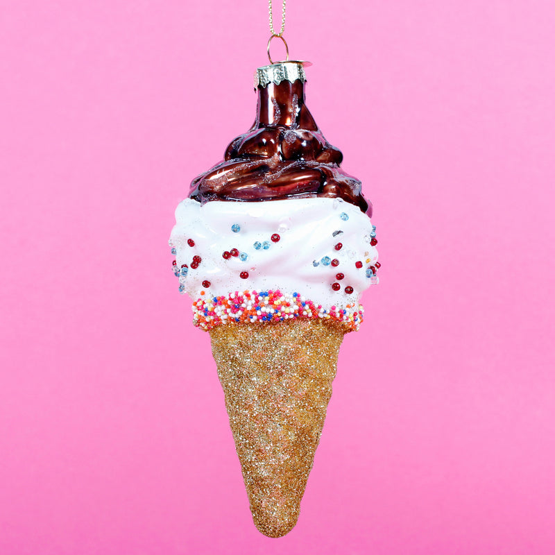 Ice Cream Cone and Sundae Shaped Hanging Christmas Tree Baubles 3D Set of 2