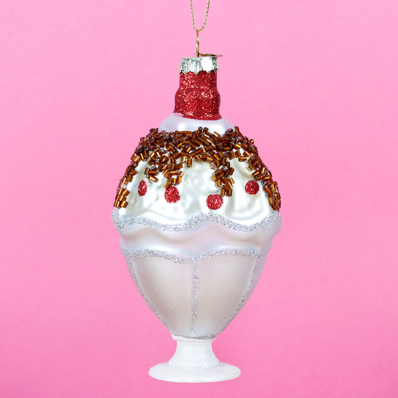 Ice Cream Cone and Sundae Shaped Hanging Christmas Tree Baubles 3D Set of 2