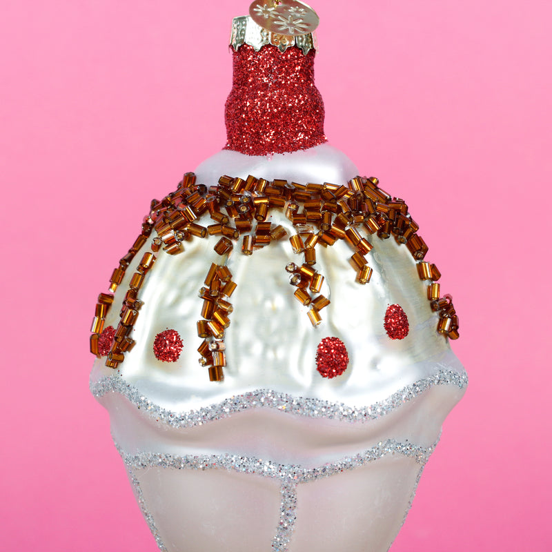Ice Cream Cone and Sundae Shaped Hanging Christmas Tree Baubles 3D Set of 2