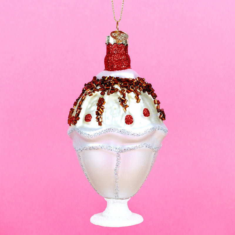 Ice Cream Cone and Sundae Shaped Hanging Christmas Tree Baubles 3D Set of 2