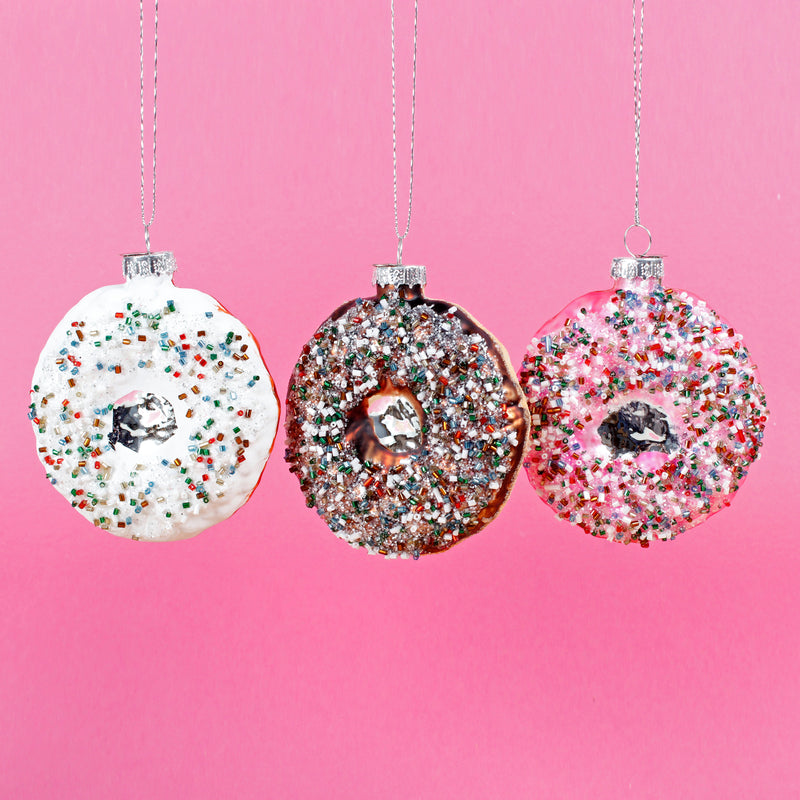 Doughnuts Sprinkles Set of 3 Hanging Christmas Decorations 3d Baubles