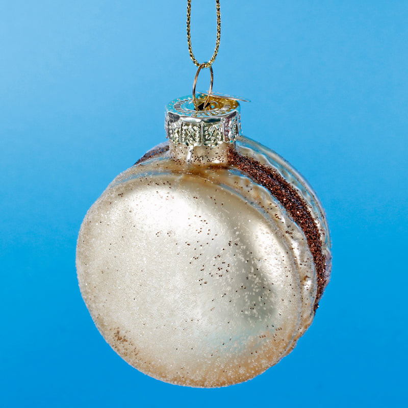 Macarons Champagne Glitter Glass 3D Shaped Hanging Christmas Baubles Set of 4