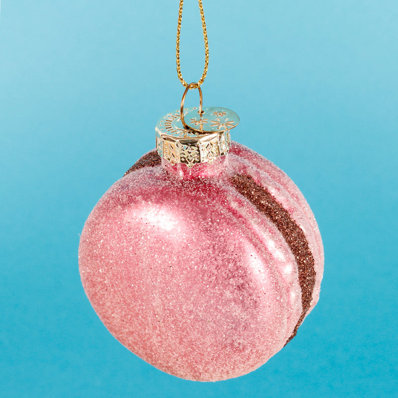 Macarons Champagne Glitter Glass 3D Shaped Hanging Christmas Baubles Set of 4