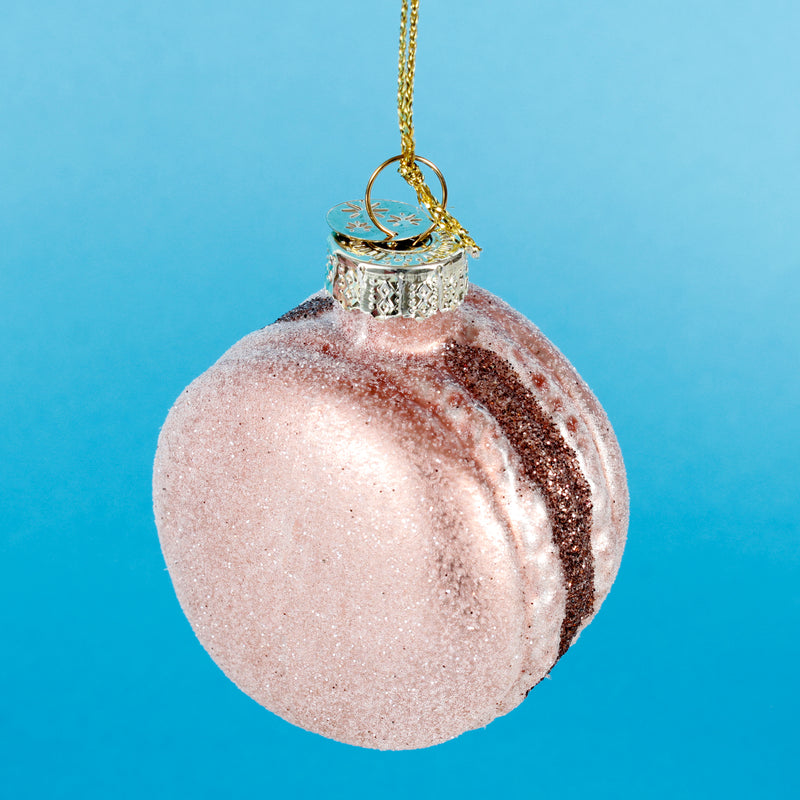 Macarons Champagne Glitter Glass 3D Shaped Hanging Christmas Baubles Set of 4
