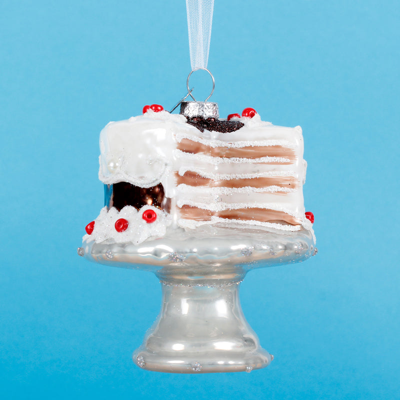 Cake on Cake Stand Glass 3d Shaped Bauble Hanging Decoration
