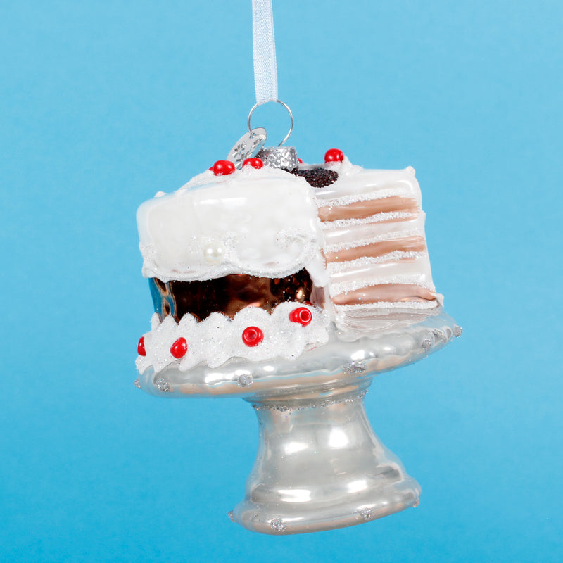 Cake on Cake Stand Glass 3d Shaped Bauble Hanging Decoration