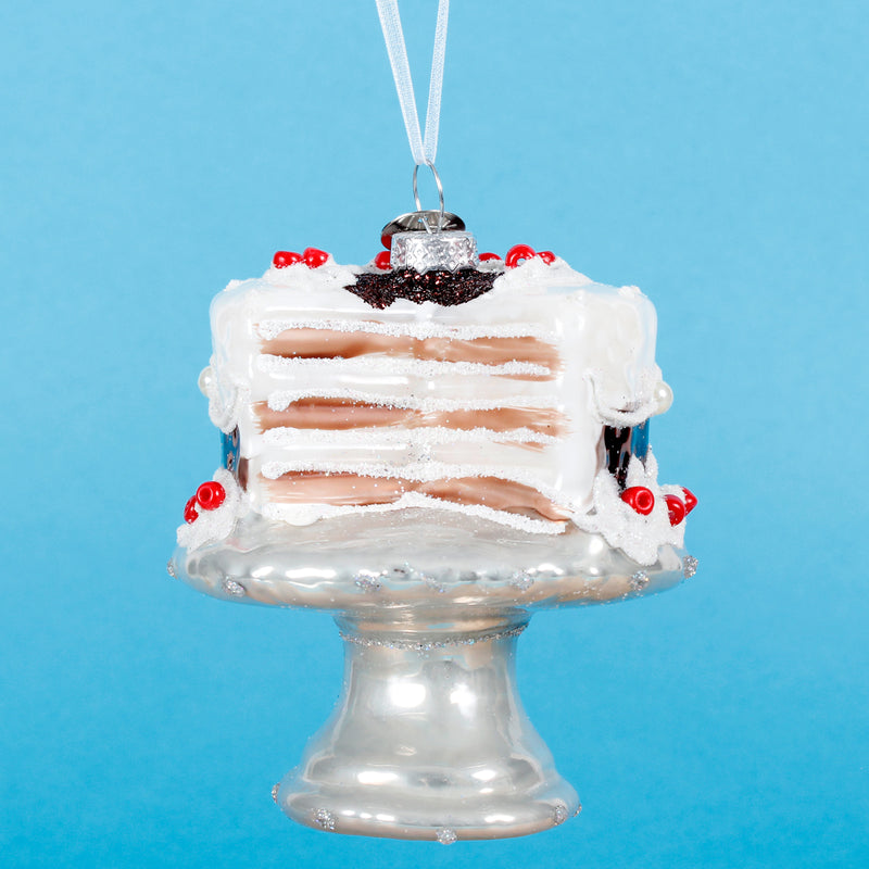 Cake on Cake Stand Glass 3d Shaped Bauble Hanging Decoration