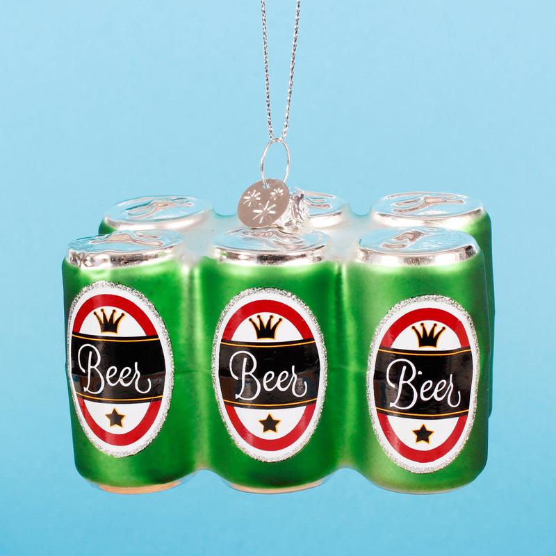 Beer Cans Green Six Pack Shaped 3D Bauble Hanging Decoration