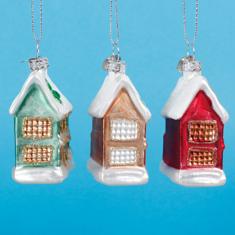 Christmas Cottages 3D Baubles Shaped Set of 3 Hanging Christmas Decorations