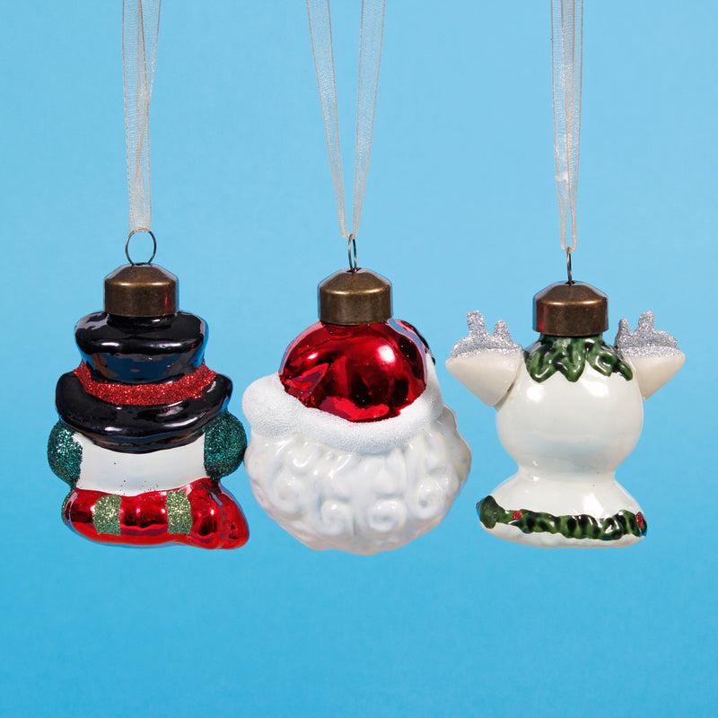 Figurines Christmas Faces Retro 3D Baubles Set of 3 Hanging Christmas Decorations