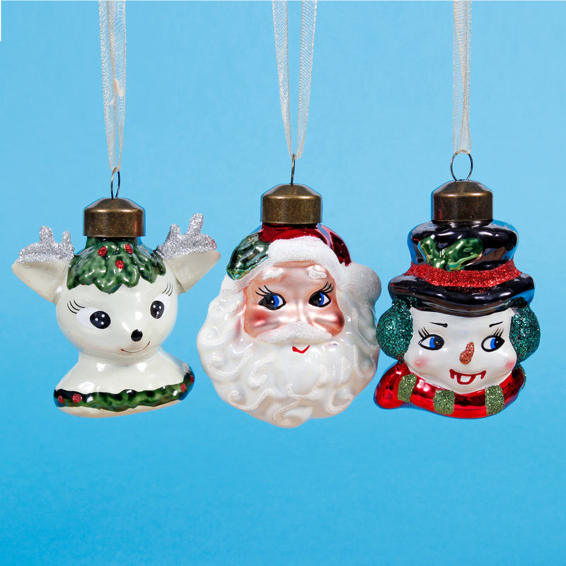 Figurines Christmas Faces Retro 3D Baubles Set of 3 Hanging Christmas Decorations