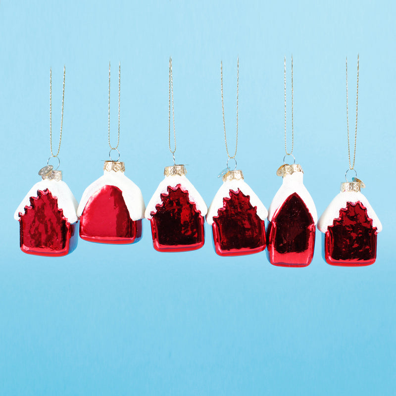Snowy Cabins Set of 6 Glass 3D Hanging Christmas Tree Decoration Baubles