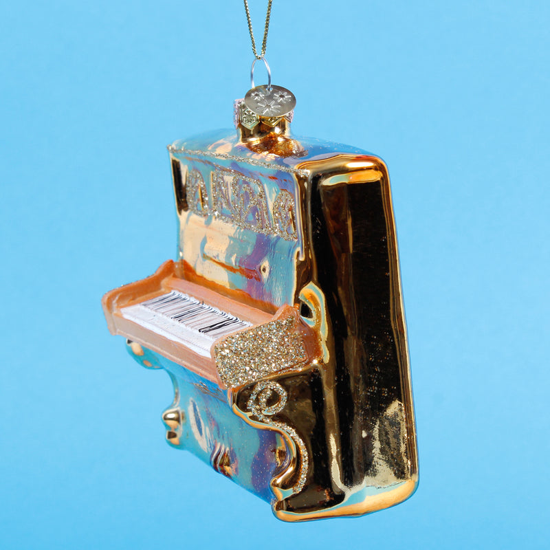 Piano Shaped 3d Gold Glass Christmas Hanging Bauble