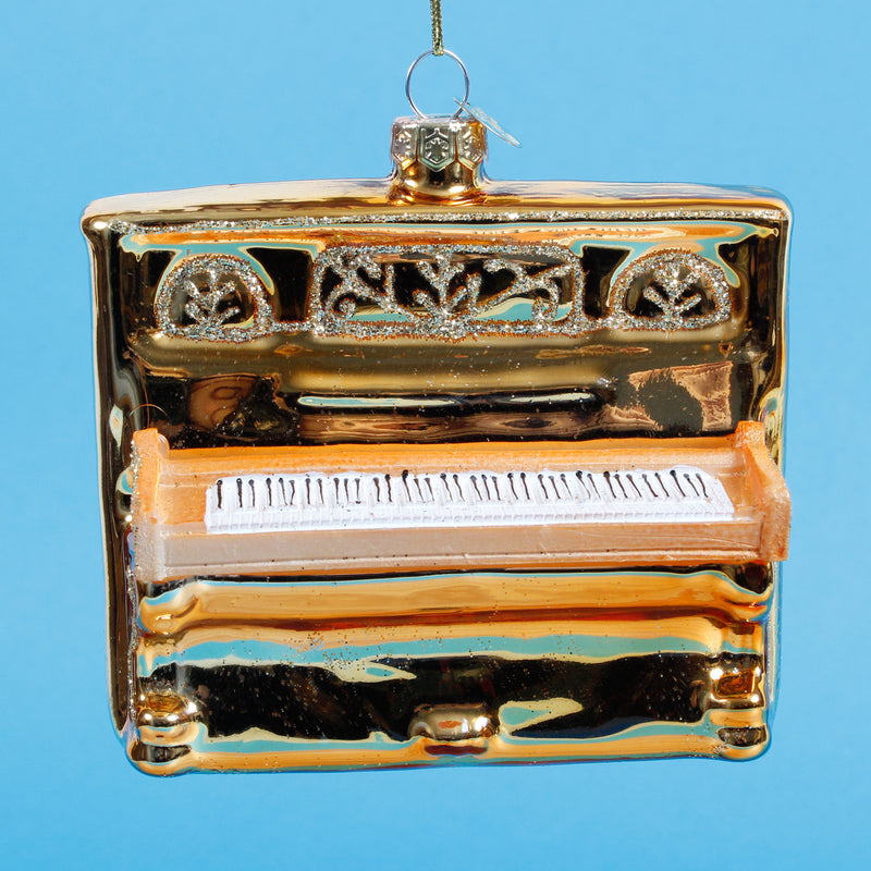Piano Shaped 3d Gold Glass Christmas Hanging Bauble