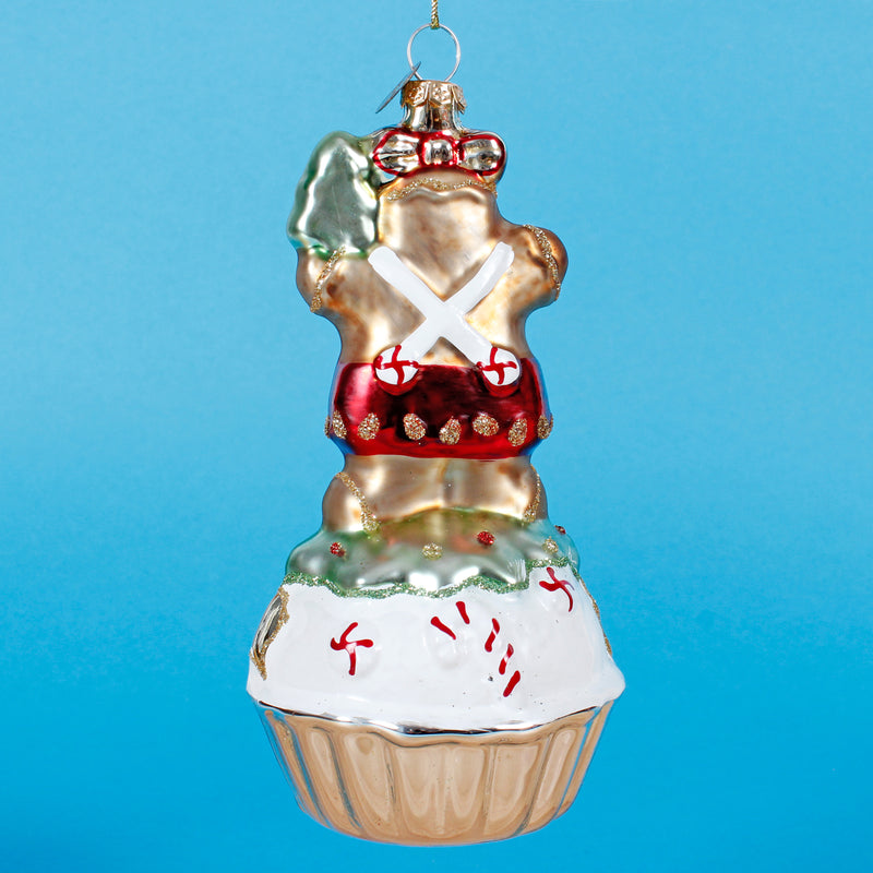 Gingerbread Cupcake Shaped 3D Glass Christmas Hanging Bauble