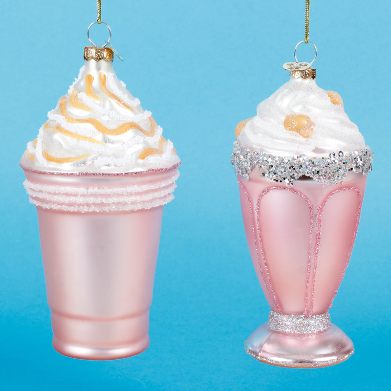 Pink Ice Cream Sundae 3D Glass Christmas Hanging Baubles Set of 2