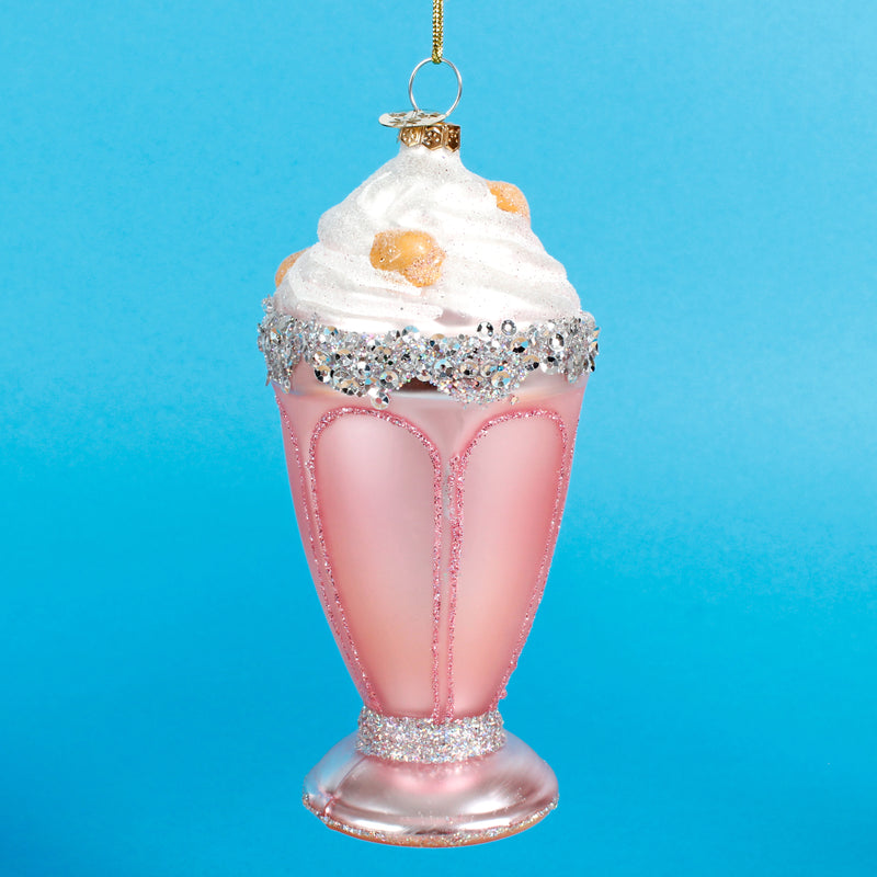 Pink Ice Cream Sundae 3D Glass Christmas Hanging Baubles Set of 2