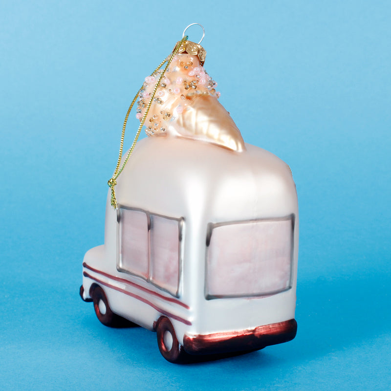 Ice Cream Van Pink Glass 3d Christmas Hanging Bauble