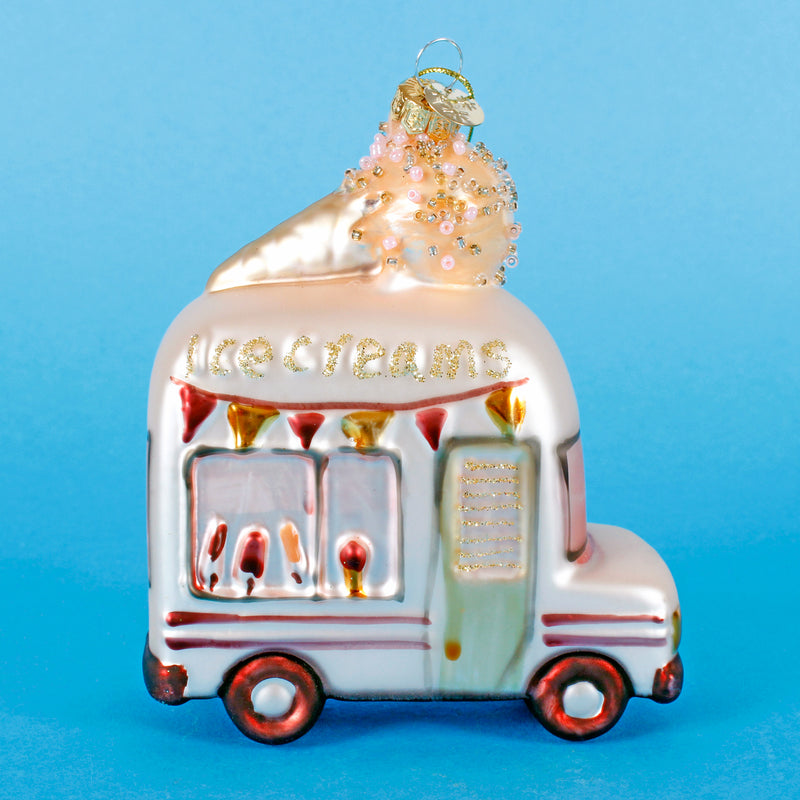 Ice Cream Van Pink Glass 3d Christmas Hanging Bauble