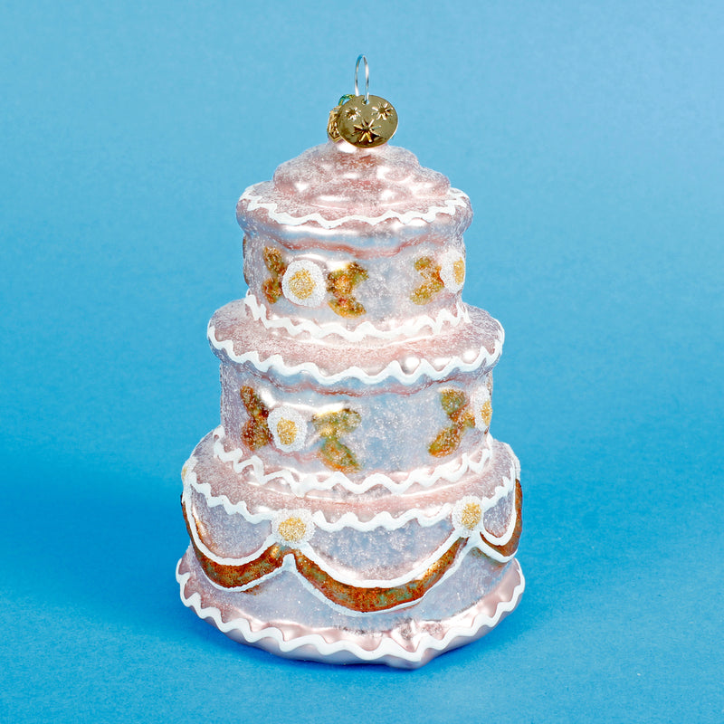 3 Tier Wedding Cake Shaped Glass 3D Christmas Hanging Bauble