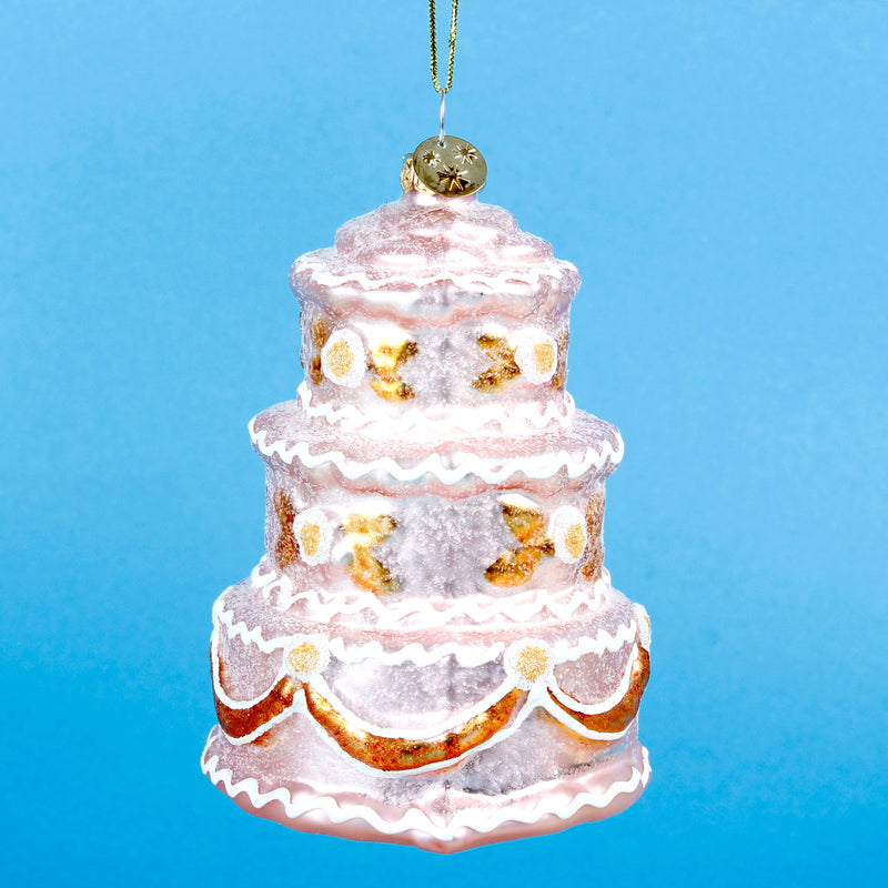 3 Tier Wedding Cake Shaped Glass 3D Christmas Hanging Bauble