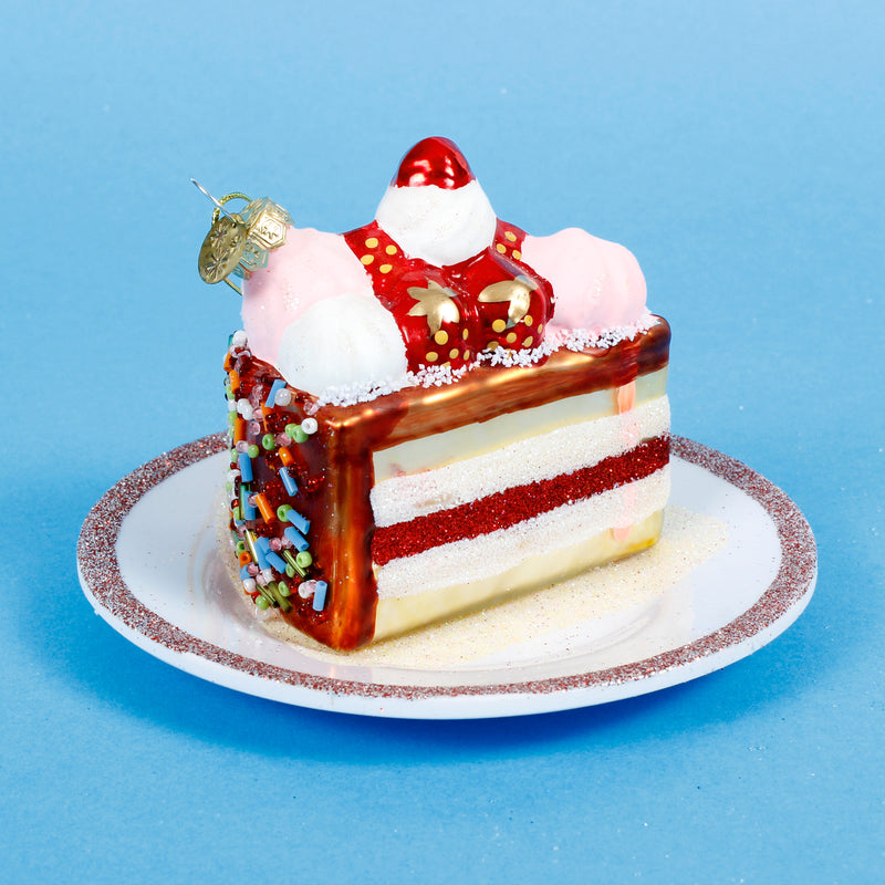 Slice of Cake on Plate Shaped Glass Christmas Hanging Bauble