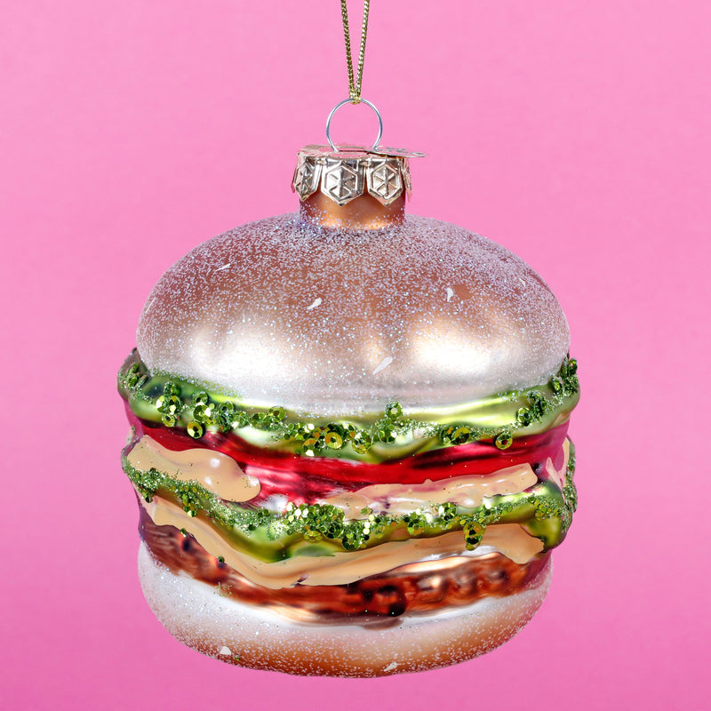 Hamburger Shaped 3D Glass Christmas Hanging Bauble