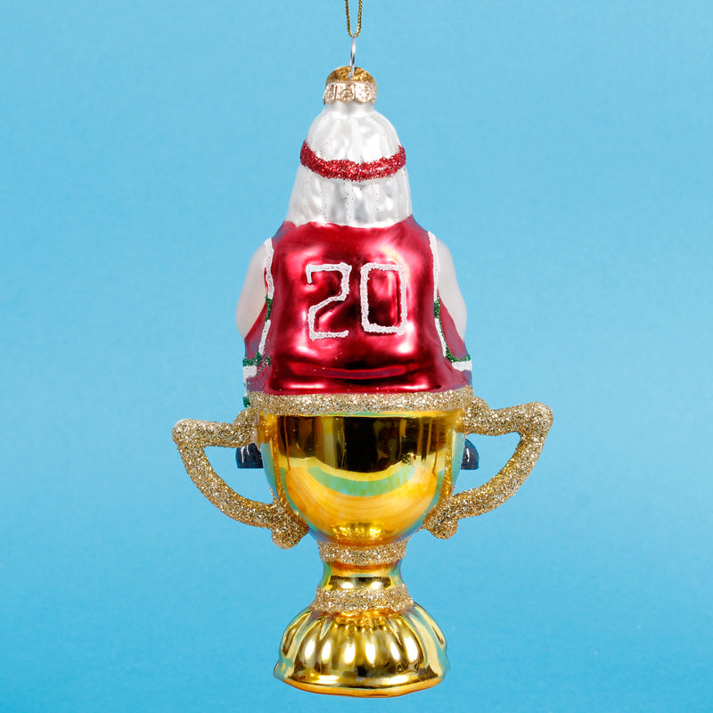 Santa Basketball Trophy Shaped 3d Glass Christmas Hanging Bauble
