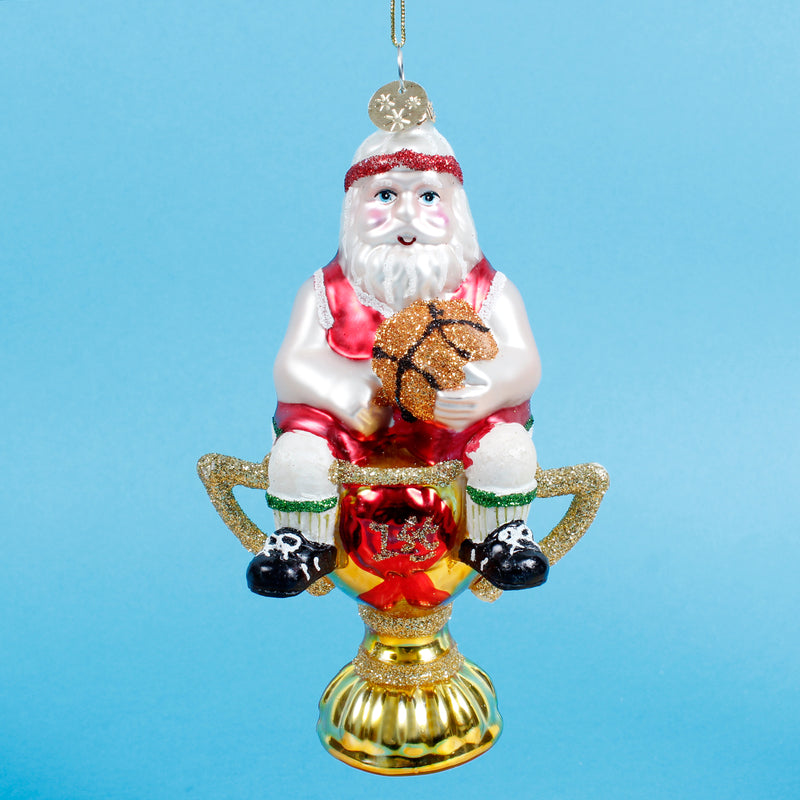 Santa Basketball Trophy Shaped 3d Glass Christmas Hanging Bauble