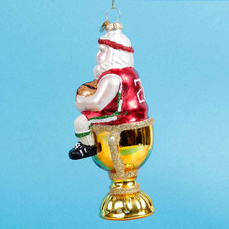 Santa Basketball Trophy Shaped 3d Glass Christmas Hanging Bauble