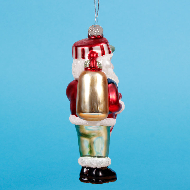 Santa Holding Chips 3d Shaped Glass Christmas Hanging Bauble