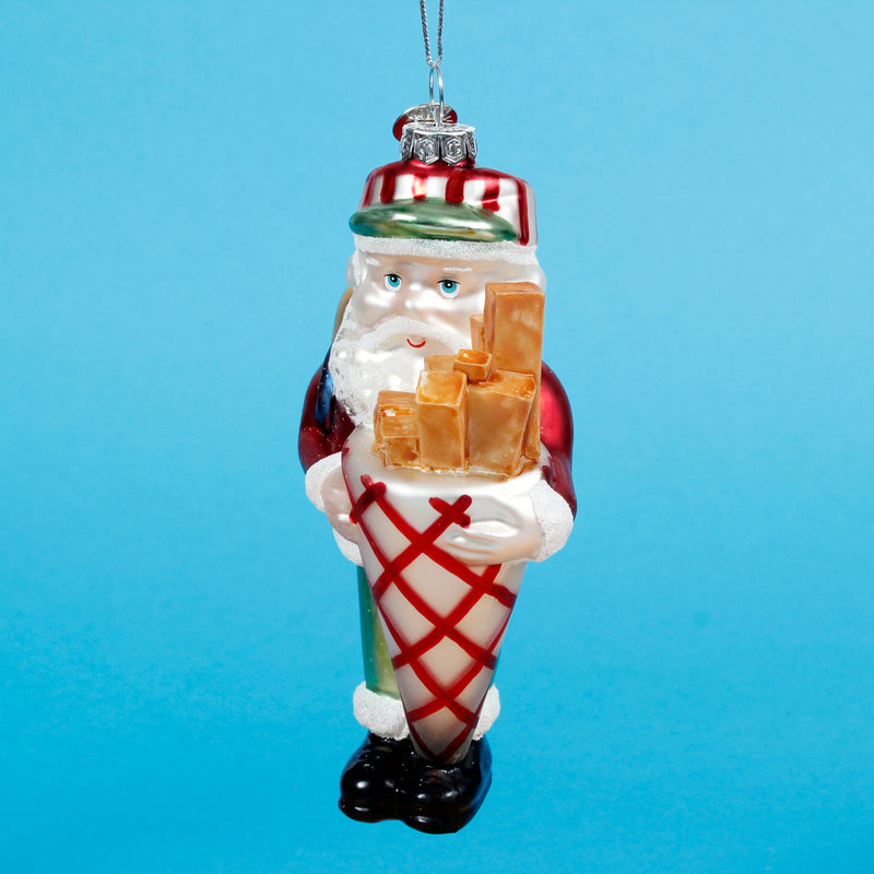 Santa Holding Chips 3d Shaped Glass Christmas Hanging Bauble