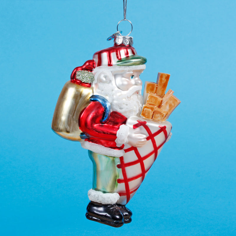 Santa Holding Chips 3d Shaped Glass Christmas Hanging Bauble