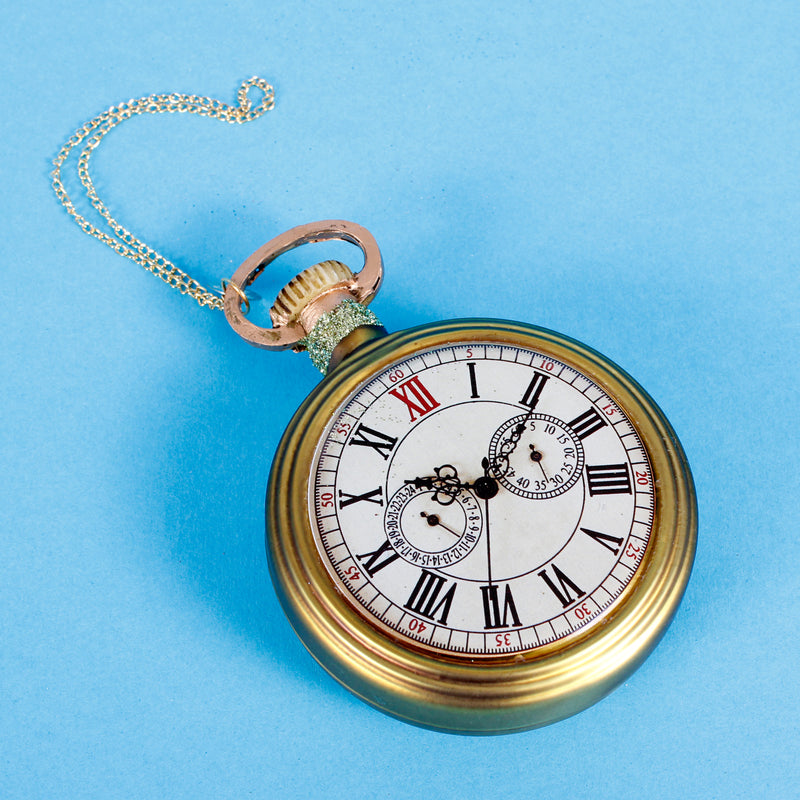 Pocket Watch Shaped 3d Gold Glass Christmas Hanging Bauble